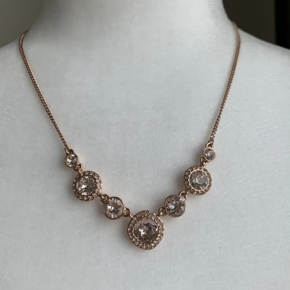 Givenchy Rose Gold Peach Necklace Swarovski Crystals Adjustable